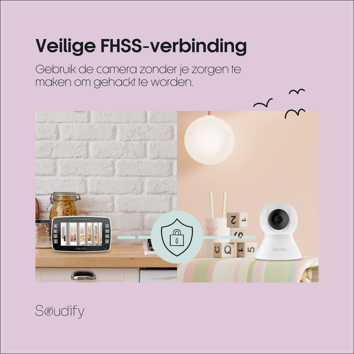 Soudify - 360 babyfoon met camera - Wit met zwart